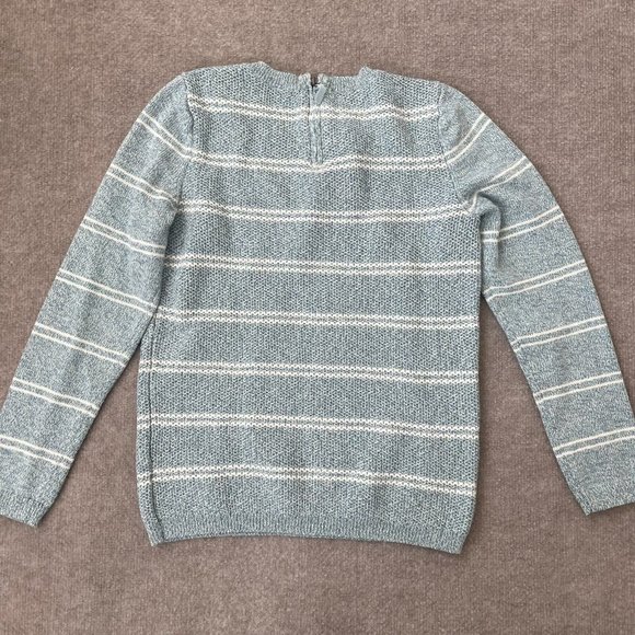 Talbots Sweater Womens Small Light Teal Blue Striped Knit Top Pullover Zip Back - Picture 7 of 7